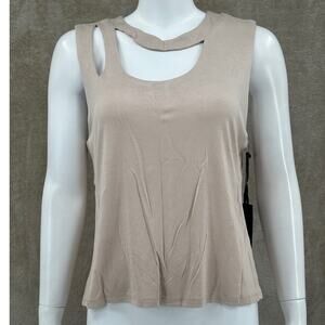 The Hour Top Women Medium Taupe Piper Cut Out Tank Sleeveless Stretch Neutral